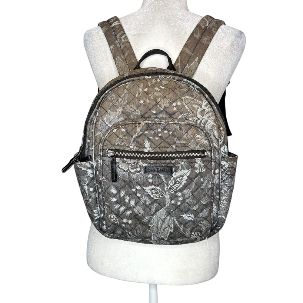 Vera Bradley Cloud Gray Paisley Print Quilted Fabric Backpack